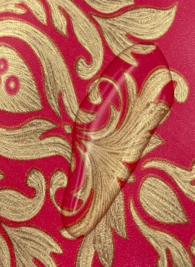 Yifasy Red Furniture Liner for Dresser Top Protector Gold Damask Removable Wallpaper Peel and Stick Drawer Shelving Paper 17.7 inch Wide (M-236.2x17.7 Inch) - Image 2